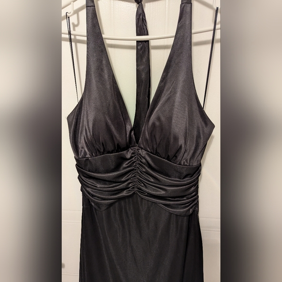 Satin Maxi Evening Dress, Black - Picture 2 of 6